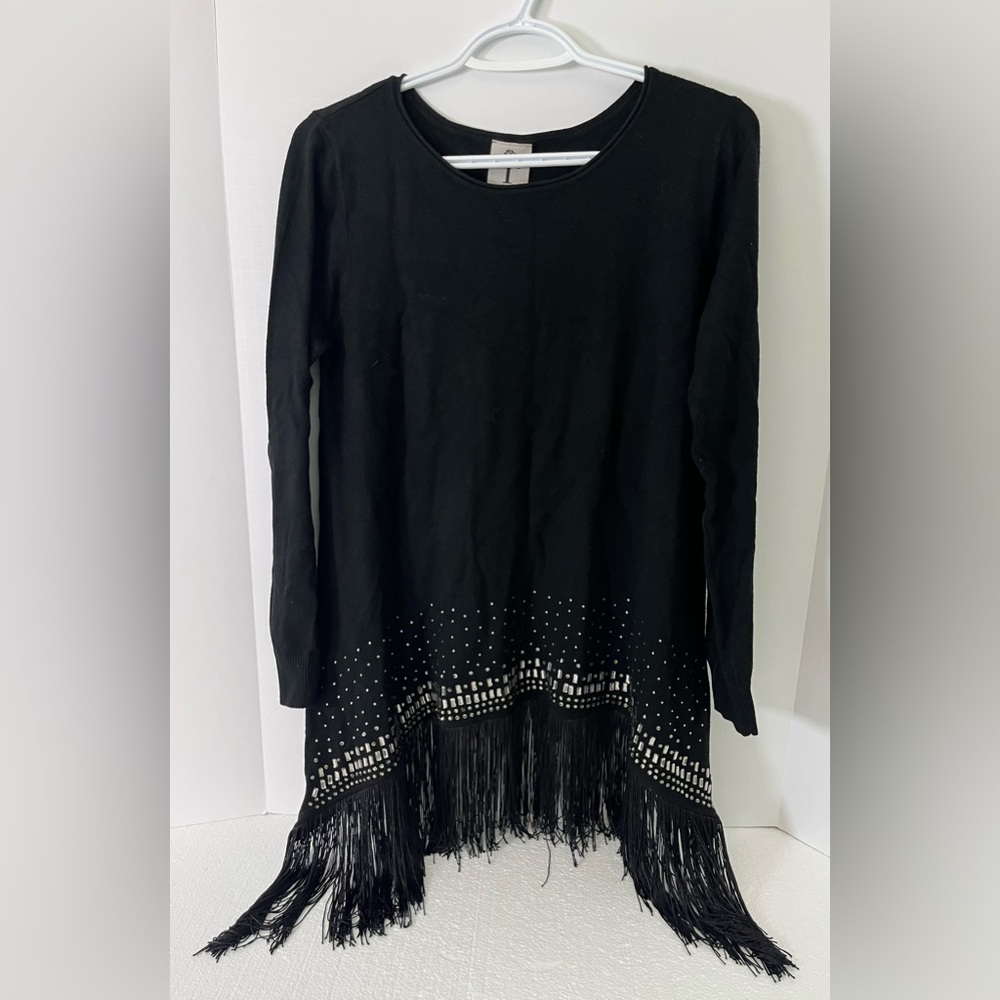 Rain + Rose Whimsigoth Studded Fringe Knit Tunic Sweater